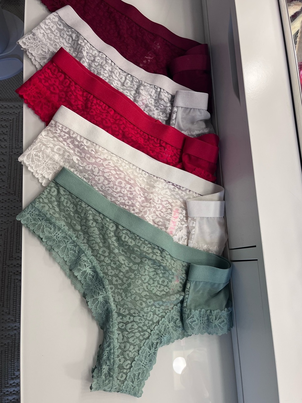 PINK Victoria's Secret Lace Bikini Set - Burgundy, Red, White & Sage